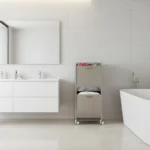 Panier à linge en acier inoxydable avec 2 compartiments à basculement, sur roues, tango Don Hierro – Image 9