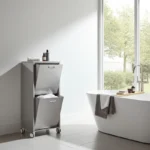 Panier à linge en acier inoxydable avec 2 compartiments à basculement, sur roues, tango Don Hierro – Image 7