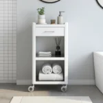 Meuble rangement salle de bain, cuisine, bureau. étagère avec tiroir. style scandinave, 42 x 31 x 82 cm., blanc-inox, thelma Don Hierro – Image 4
