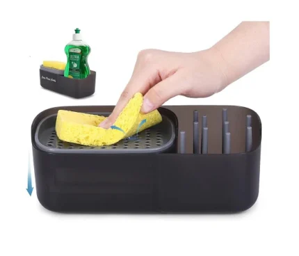 Distributeur de Liquide Vaisselle Cuisine 3 en 1 noir Vendos85