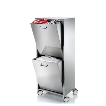 Panier à linge en acier inoxydable avec 2 compartiments à basculement, sur roues, tango Don Hierro