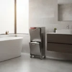 Panier à linge en acier inoxydable avec 2 compartiments à basculement, sur roues, tango Don Hierro – Image 3