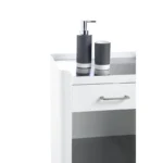 Meuble rangement salle de bain, cuisine, bureau. étagère avec tiroir. style scandinave, 42 x 31 x 82 cm., blanc-inox, thelma Don Hierro – Image 7