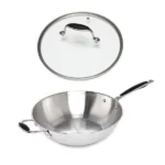 Lot wok tout inox et couvercle verre 30 cm Excell'Inox Mathon